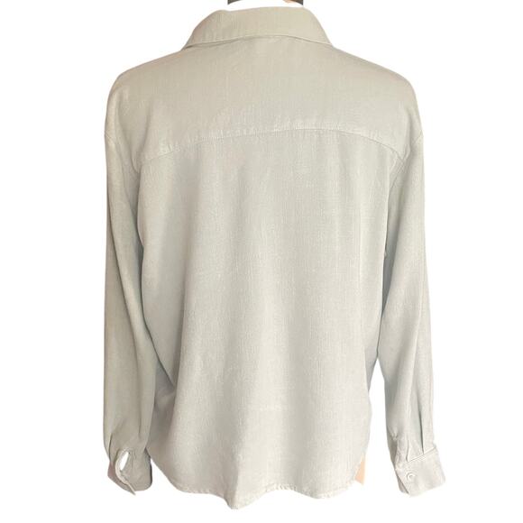 Klesis Linen Blend Sage Button Down Shirt LRG Super Soft Roll Tab Sleeve Casual - Picture 2 of 9